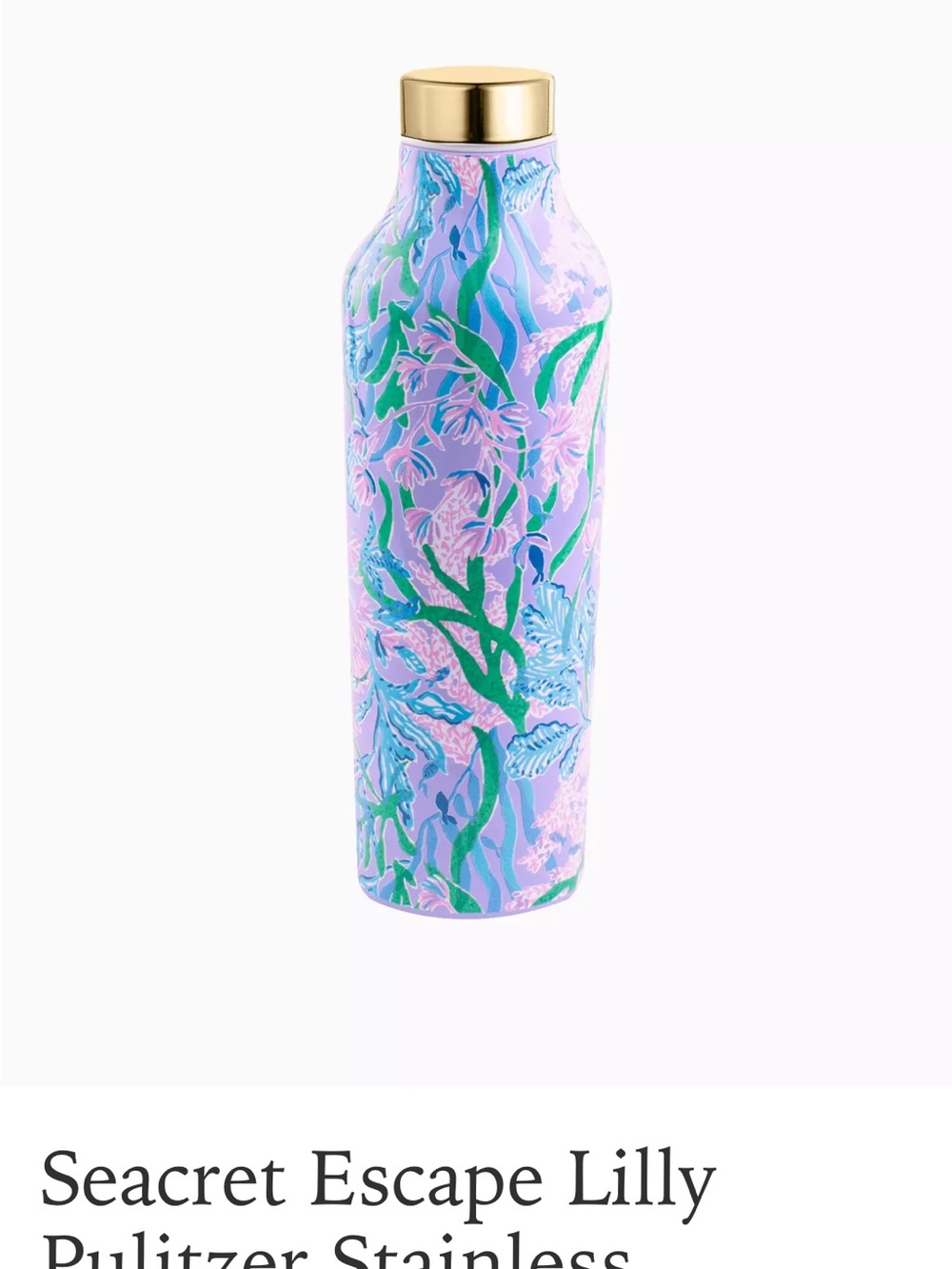 Lilly Pulitzer Seacret Escape Stainless Steel Water Bottle 20oz Purple Floral